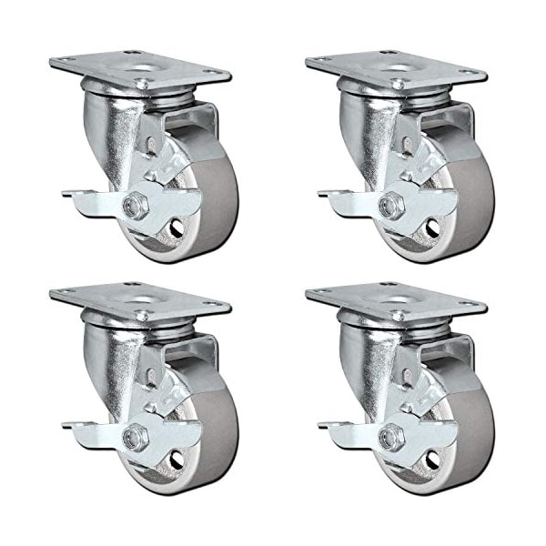 All Steel Swivel Plate Caster Wheels W/ Brakes Locking, PK4